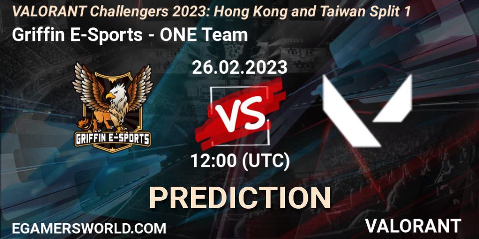 Griffin E-Sports contre ONE Team : prédiction de match. 26.02.2023 at 10:20. VALORANT, VALORANT Challengers 2023: Hong Kong and Taiwan Split 1