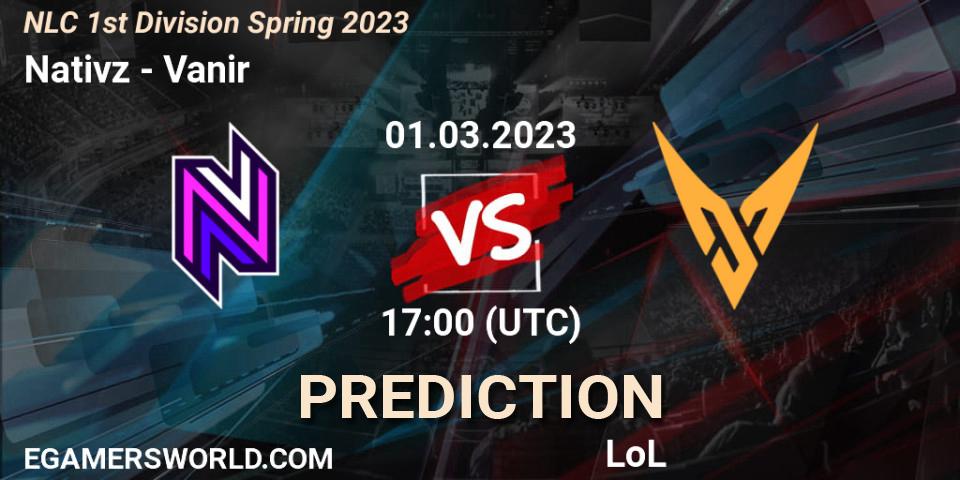 Nativz contre Vanir : prédiction de match. 07.02.2023 at 17:00. LoL, NLC 1st Division Spring 2023