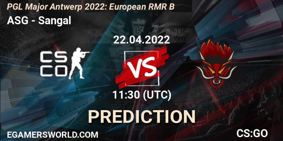 ASG contre Sangal : prédiction de match. 22.04.2022 at 11:15. Counter-Strike (CS2), PGL Major Antwerp 2022: European RMR B
