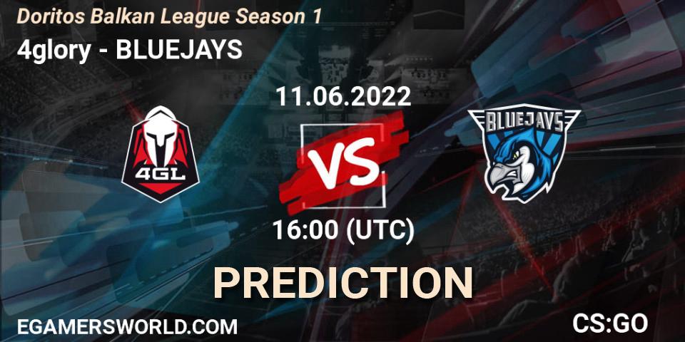 4glory contre BLUEJAYS : prédiction de match. 11.06.2022 at 18:20. Counter-Strike (CS2), Doritos Balkan League Season 1