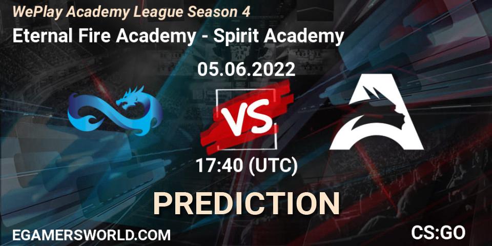 Eternal Fire Academy contre Spirit Academy : prédiction de match. 05.06.2022 at 18:45. Counter-Strike (CS2), WePlay Academy League Season 4