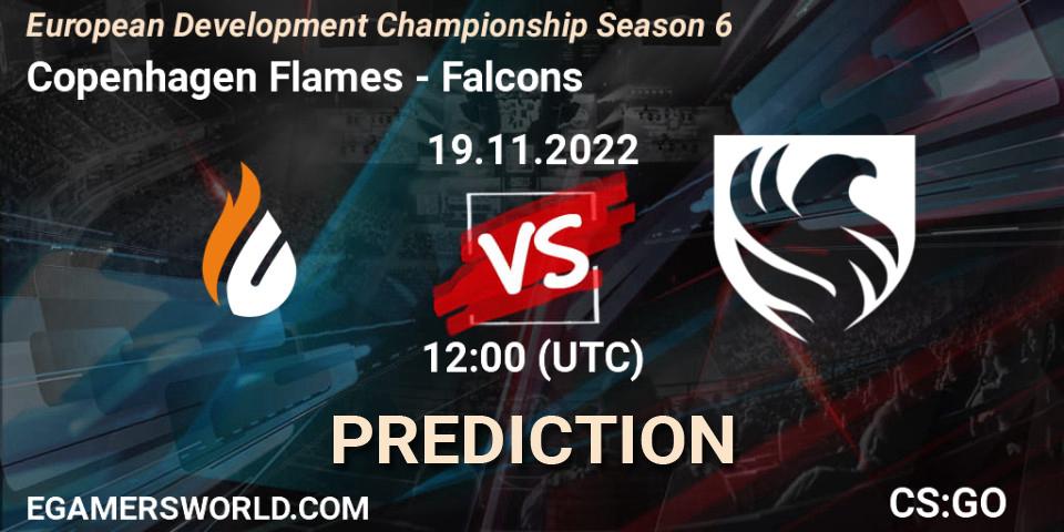 Copenhagen Flames contre Falcons : prédiction de match. 19.11.2022 at 12:00. Counter-Strike (CS2), European Development Championship Season 6