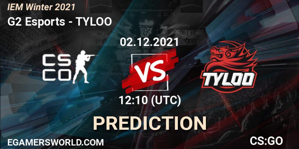 G2 Esports contre TYLOO : prédiction de match. 02.12.2021 at 13:45. Counter-Strike (CS2), IEM Winter 2021