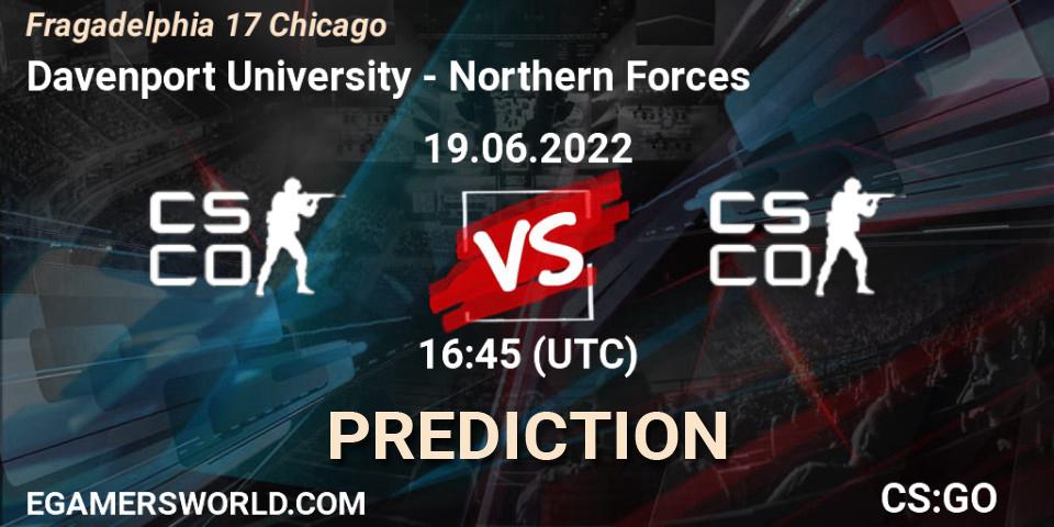 Davenport University contre Northern Forces : prédiction de match. 19.06.2022 at 17:00. Counter-Strike (CS2), Fragadelphia 17 Chicago