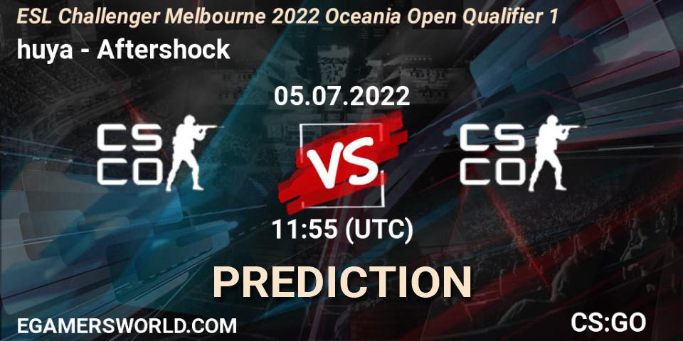 huya contre Aftershock : prédiction de match. 05.07.2022 at 11:55. Counter-Strike (CS2), ESL Challenger Melbourne 2022 Oceania Open Qualifier 1