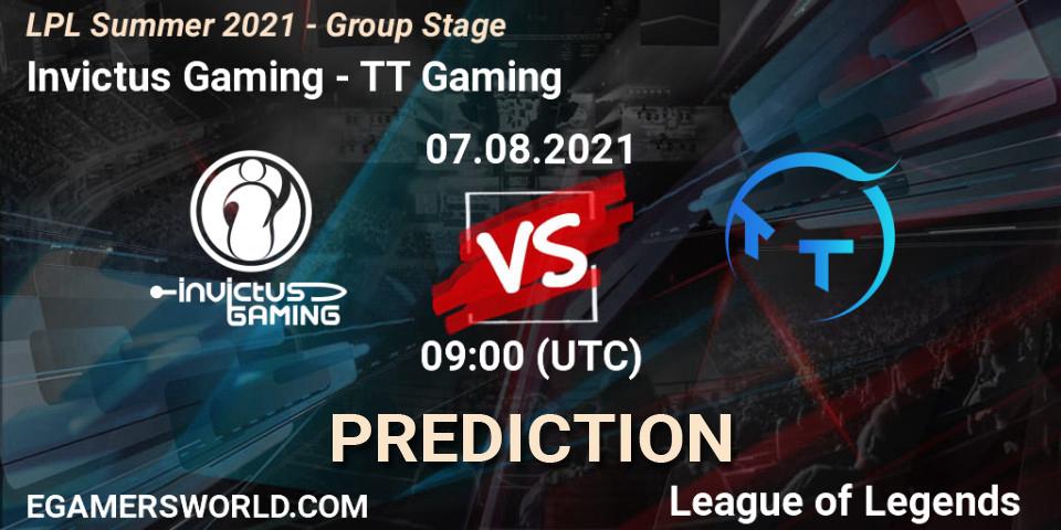 Invictus Gaming contre TT Gaming : prédiction de match. 07.08.2021 at 09:00. LoL, LPL Summer 2021 - Group Stage