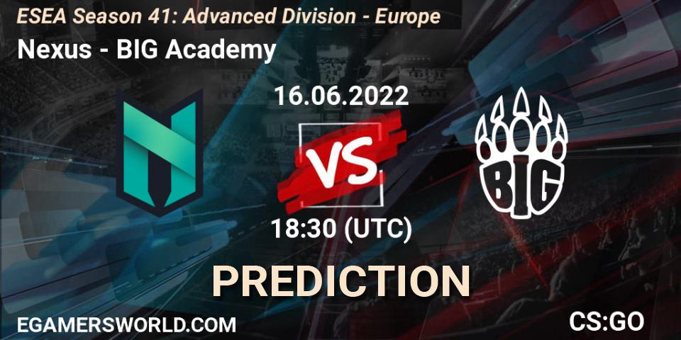 Nexus contre BIG Academy : prédiction de match. 17.06.2022 at 12:00. Counter-Strike (CS2), ESEA Season 41: Advanced Division - Europe