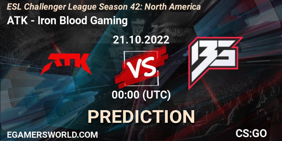 ATK contre Iron Blood Gaming : prédiction de match. 21.10.2022 at 00:00. Counter-Strike (CS2), ESL Challenger League Season 42: North America