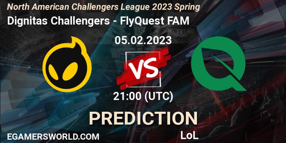 Dignitas Challengers contre FlyQuest FAM : prédiction de match. 05.02.23. LoL, NACL 2023 Spring - Group Stage