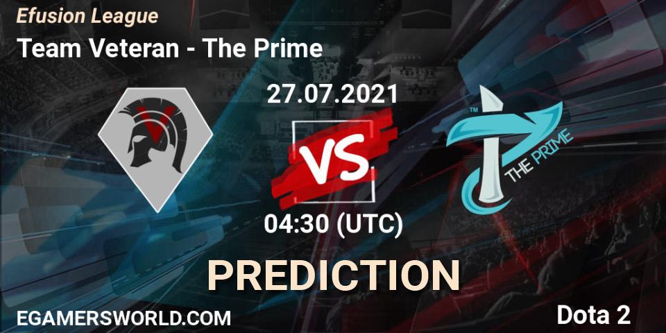 Team Veteran contre The Prime : prédiction de match. 27.07.2021 at 04:45. Dota 2, Efusion League