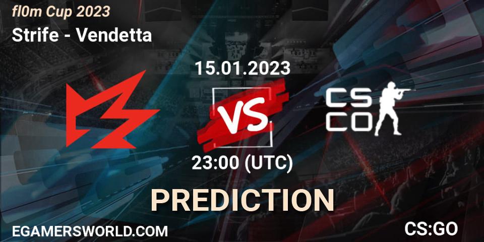 Strife contre Vendetta : prédiction de match. 16.01.2023 at 00:00. Counter-Strike (CS2), fl0m Cup 2023