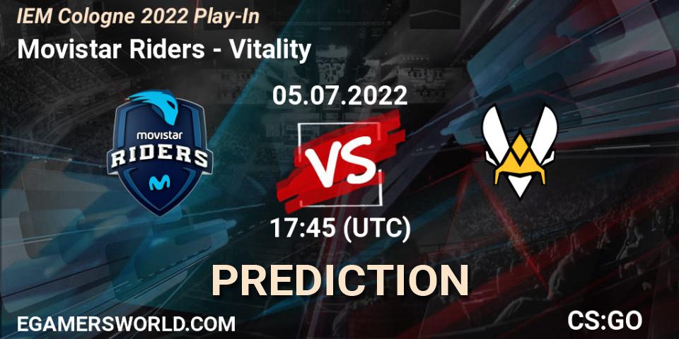 Movistar Riders contre Vitality : prédiction de match. 05.07.2022 at 18:20. Counter-Strike (CS2), IEM Cologne 2022 Play-In