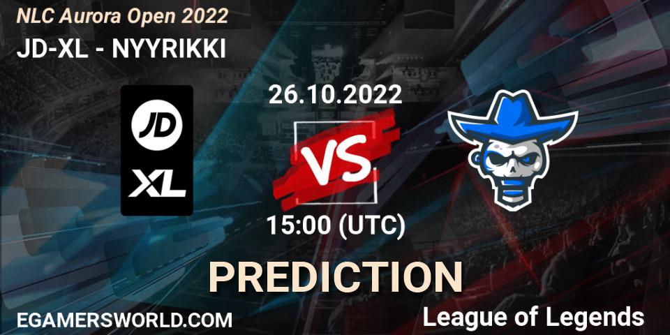 JD-XL contre NYYRIKKI : prédiction de match. 26.10.2022 at 16:00. LoL, NLC Aurora Open 2022