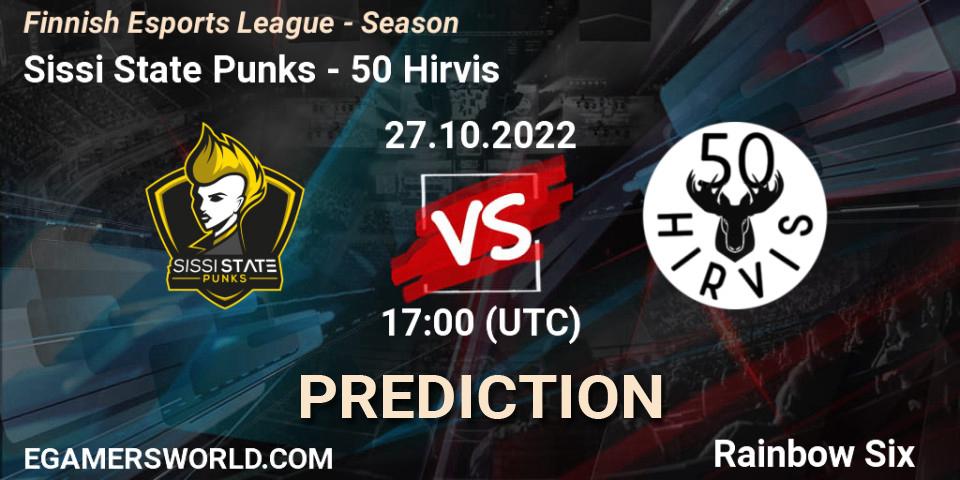 Sissi State Punks contre 50 Hirvis : prédiction de match. 27.10.2022 at 17:00. Rainbow Six, Finnish Esports League - Season 