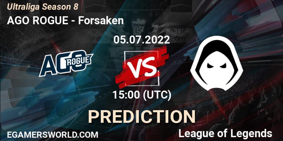 AGO ROGUE contre Forsaken : prédiction de match. 05.07.2022 at 15:00. LoL, Ultraliga Season 8