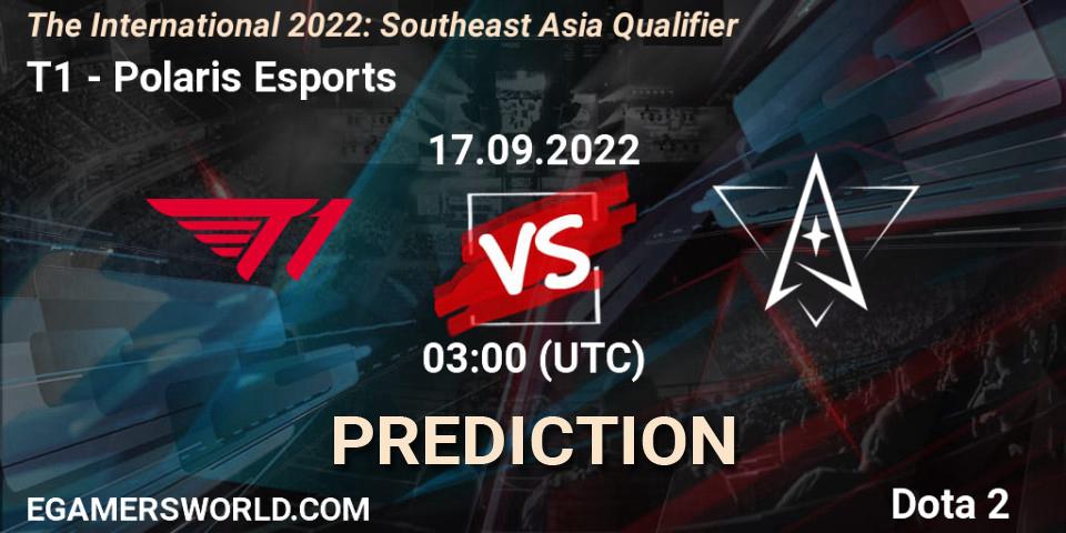 T1 contre Polaris Esports : prédiction de match. 17.09.2022 at 03:01. Dota 2, The International 2022: Southeast Asia Qualifier