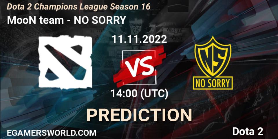 MooN team contre NO SORRY : prédiction de match. 11.11.2022 at 14:08. Dota 2, Dota 2 Champions League Season 16