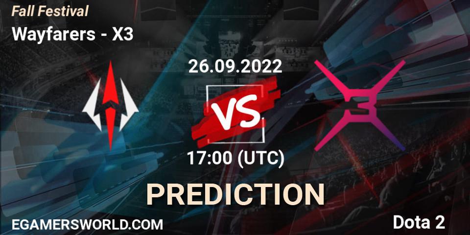 Wayfarers contre X3 : prédiction de match. 26.09.2022 at 17:03. Dota 2, Fall Festival