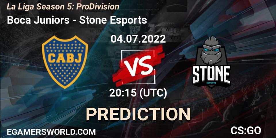Boca Juniors contre Stone Esports : prédiction de match. 04.07.2022 at 20:15. Counter-Strike (CS2), La Liga Season 5: Pro Division