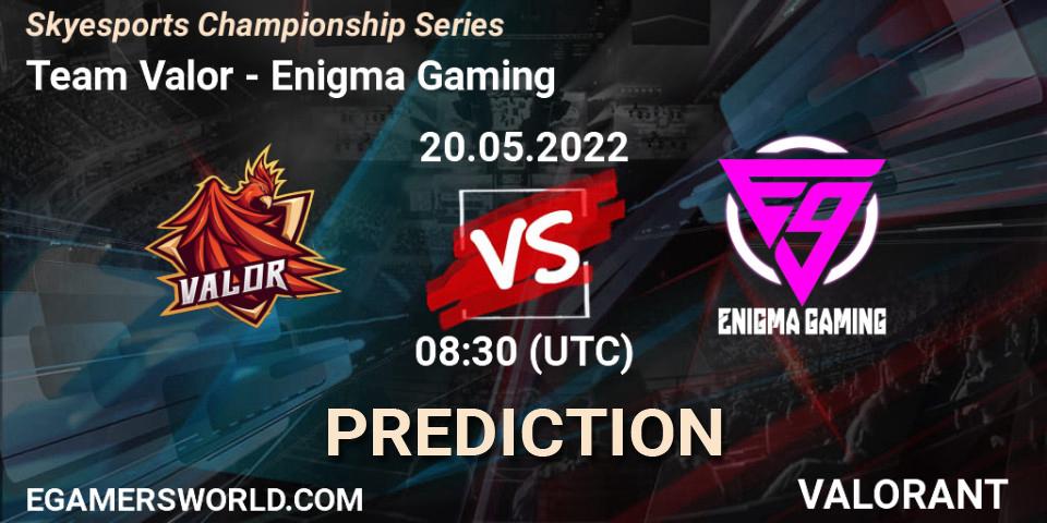 Team Valor contre Enigma Gaming : prédiction de match. 20.05.2022 at 08:30. VALORANT, Skyesports Championship Series