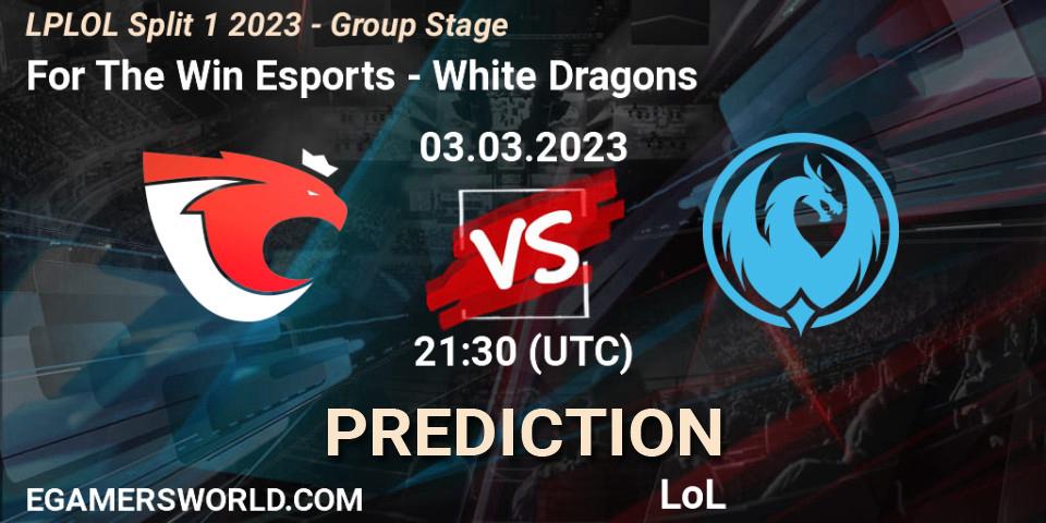 For The Win Esports contre White Dragons : prédiction de match. 03.03.2023 at 22:30. LoL, LPLOL Split 1 2023 - Group Stage