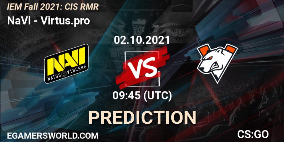 NaVi contre Virtus.pro : prédiction de match. 02.10.2021 at 13:00. Counter-Strike (CS2), IEM Fall 2021: CIS RMR
