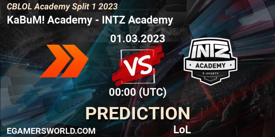 KaBuM! Academy contre INTZ Academy : prédiction de match. 01.03.2023 at 00:00. LoL, CBLOL Academy Split 1 2023