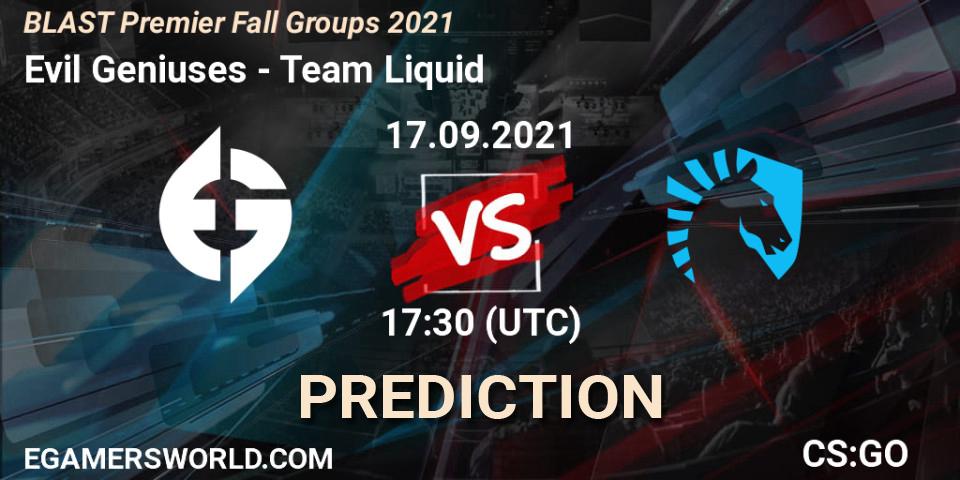 Evil Geniuses contre Team Liquid : prédiction de match. 17.09.2021 at 17:30. Counter-Strike (CS2), BLAST Premier Fall Groups 2021