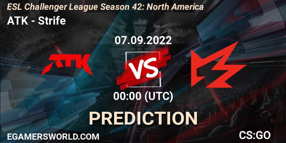 ATK contre Strife : prédiction de match. 16.09.2022 at 22:00. Counter-Strike (CS2), ESL Challenger League Season 42: North America