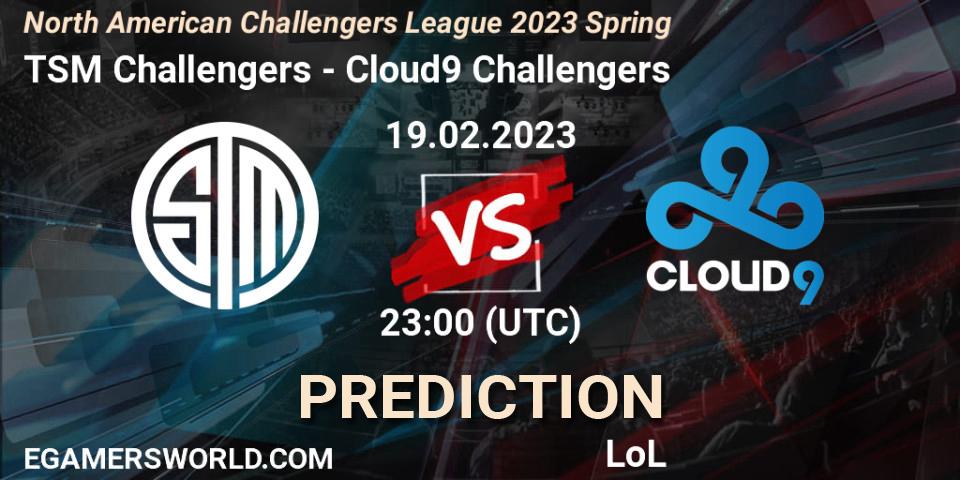 TSM Challengers contre Cloud9 Challengers : prédiction de match. 19.02.23. LoL, NACL 2023 Spring - Group Stage