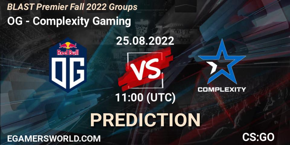 OG contre Complexity Gaming : prédiction de match. 25.08.2022 at 11:00. Counter-Strike (CS2), BLAST Premier Fall 2022 Groups