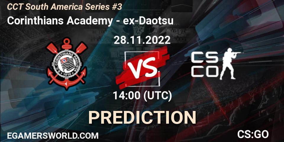 Corinthians Academy contre ex-Daotsu : prédiction de match. 28.11.2022 at 14:10. Counter-Strike (CS2), CCT South America Series #3