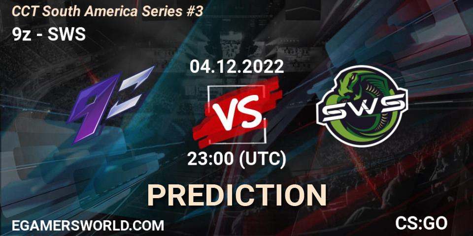9z contre SWS : prédiction de match. 04.12.2022 at 23:10. Counter-Strike (CS2), CCT South America Series #3