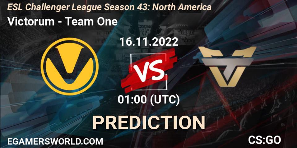 Victorum contre Team One : prédiction de match. 16.11.22. CS2 (CS:GO), ESL Challenger League Season 43: North America