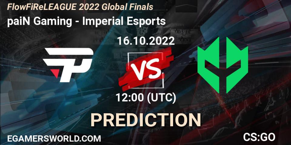 paiN Gaming contre Imperial Esports : prédiction de match. 16.10.2022 at 12:00. Counter-Strike (CS2), FlowFiReLEAGUE 2022 Global Finals