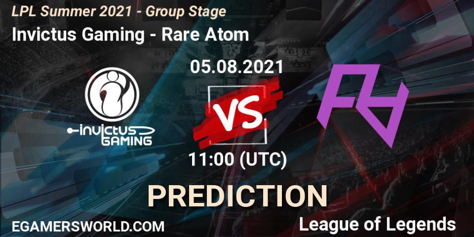 Invictus Gaming contre Rare Atom : prédiction de match. 05.08.2021 at 13:10. LoL, LPL Summer 2021 - Group Stage