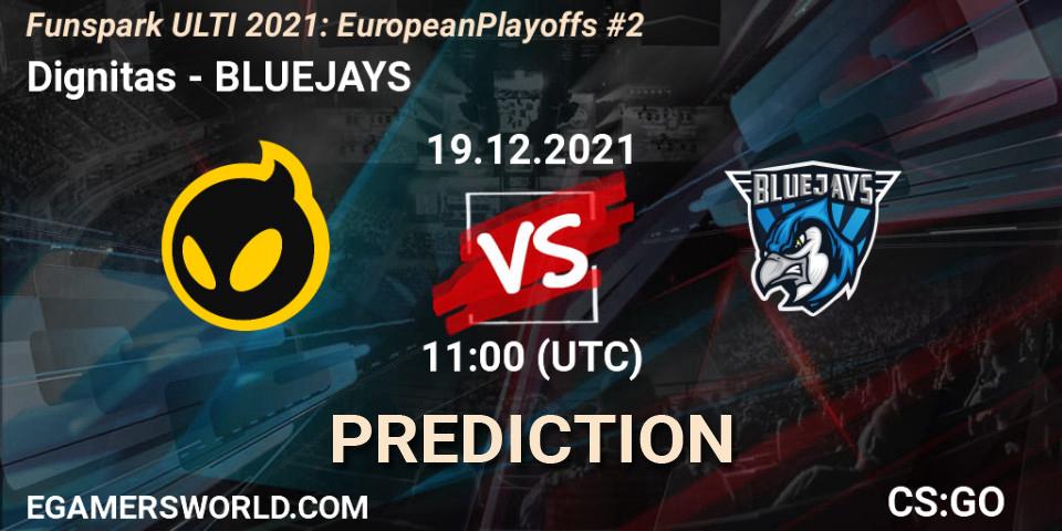Dignitas contre BLUEJAYS : prédiction de match. 19.12.2021 at 11:00. Counter-Strike (CS2), Funspark ULTI 2021: European Playoffs #2