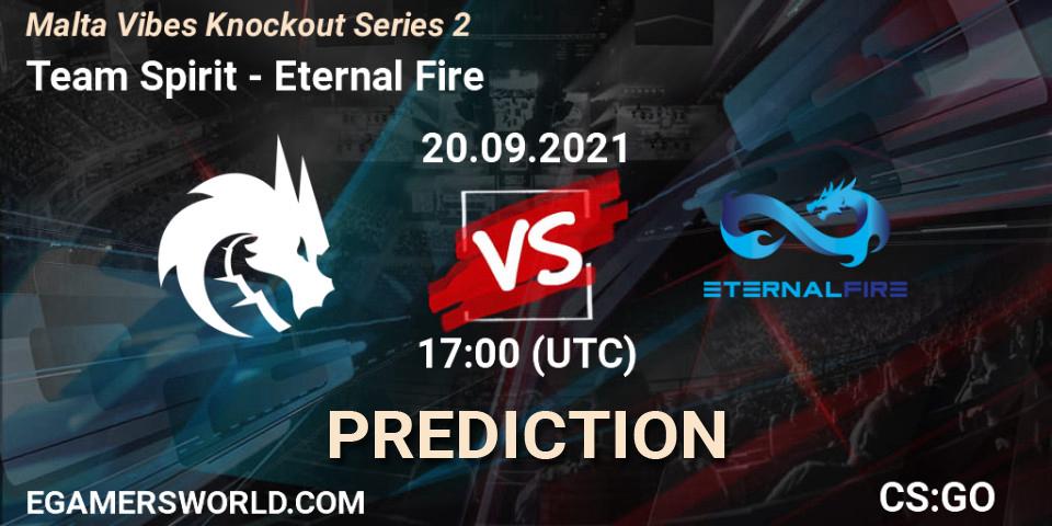 Team Spirit contre Eternal Fire : prédiction de match. 20.09.2021 at 17:40. Counter-Strike (CS2), Malta Vibes Knockout Series #2