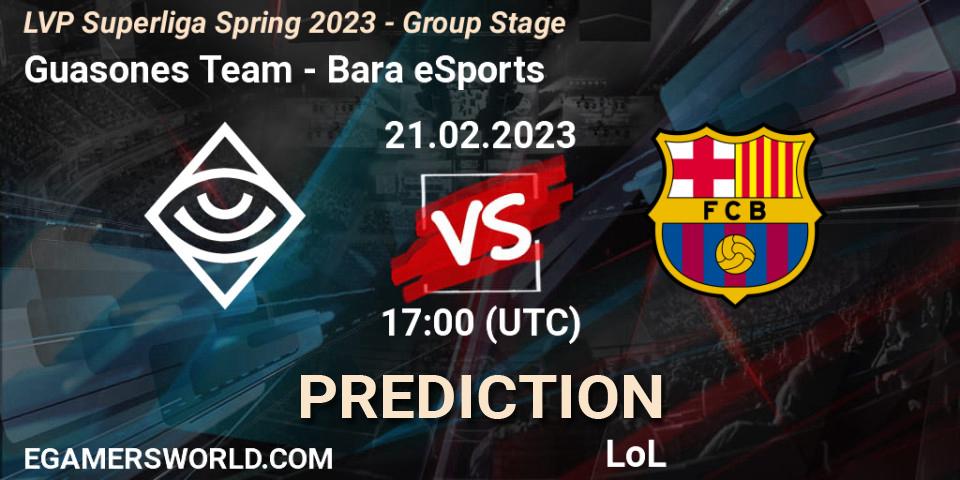 Guasones Team contre Barça eSports : prédiction de match. 21.02.2023 at 19:00. LoL, LVP Superliga Spring 2023 - Group Stage