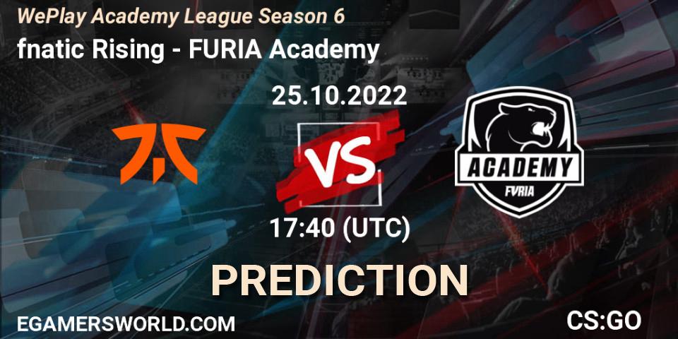 fnatic Rising contre FURIA Academy : prédiction de match. 25.10.2022 at 18:15. Counter-Strike (CS2), WePlay Academy League Season 6
