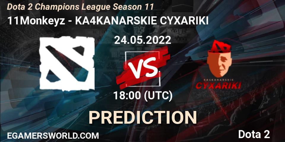 11Monkeyz contre KA4KANARSKIE CYXARIKI : prédiction de match. 24.05.2022 at 15:00. Dota 2, Dota 2 Champions League Season 11
