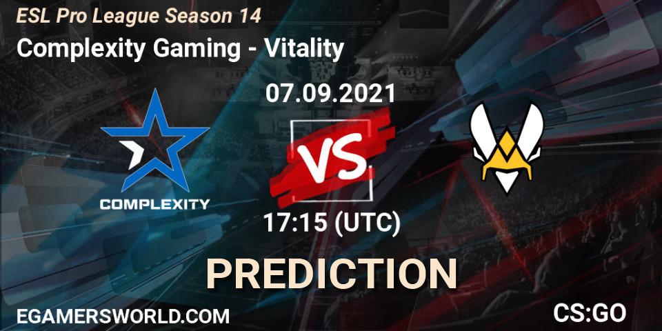 Complexity Gaming contre Vitality : prédiction de match. 07.09.2021 at 17:35. Counter-Strike (CS2), ESL Pro League Season 14