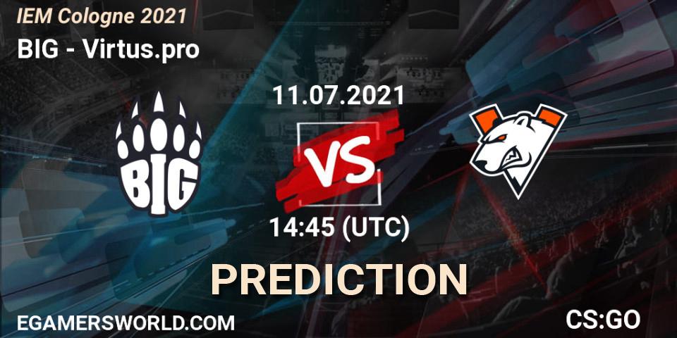 BIG contre Virtus.pro : prédiction de match. 11.07.2021 at 14:45. Counter-Strike (CS2), IEM Cologne 2021