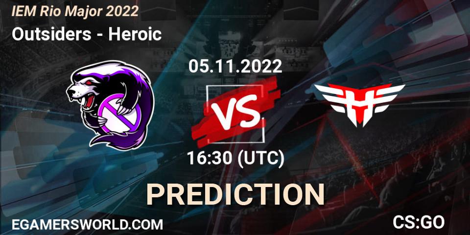 Outsiders contre Heroic : prédiction de match. 05.11.2022 at 16:50. Counter-Strike (CS2), IEM Rio Major 2022