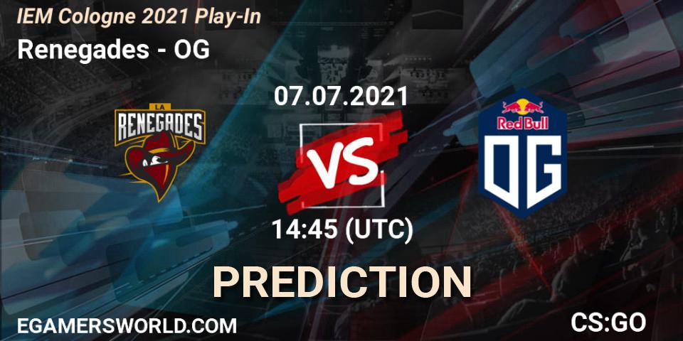 Renegades contre OG : prédiction de match. 07.07.2021 at 15:00. Counter-Strike (CS2), IEM Cologne 2021 Play-In