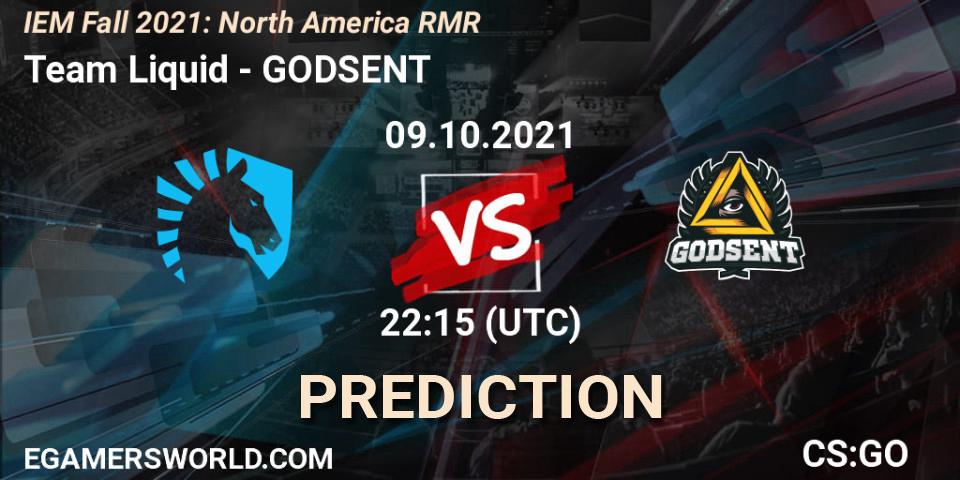 Team Liquid contre GODSENT : prédiction de match. 09.10.2021 at 22:15. Counter-Strike (CS2), IEM Fall 2021: North America RMR