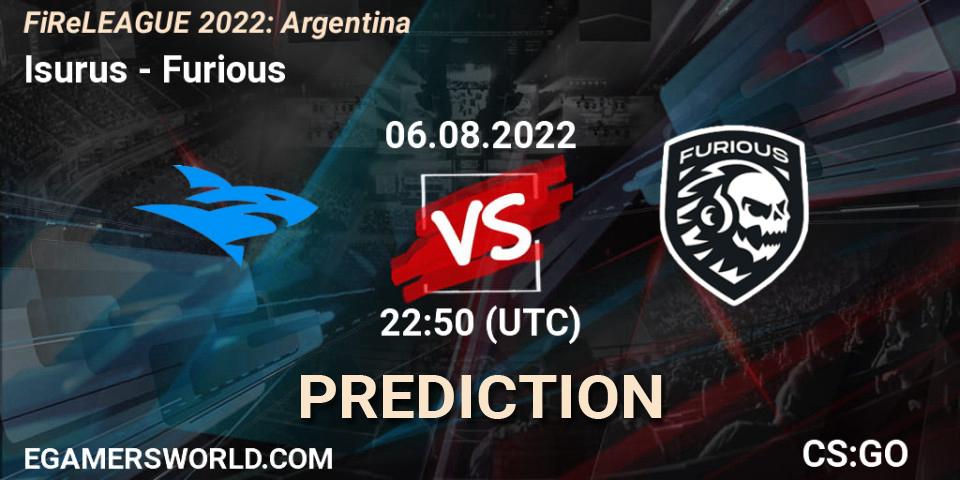 Isurus contre Furious : prédiction de match. 06.08.2022 at 23:05. Counter-Strike (CS2), FiReLEAGUE 2022: Argentina