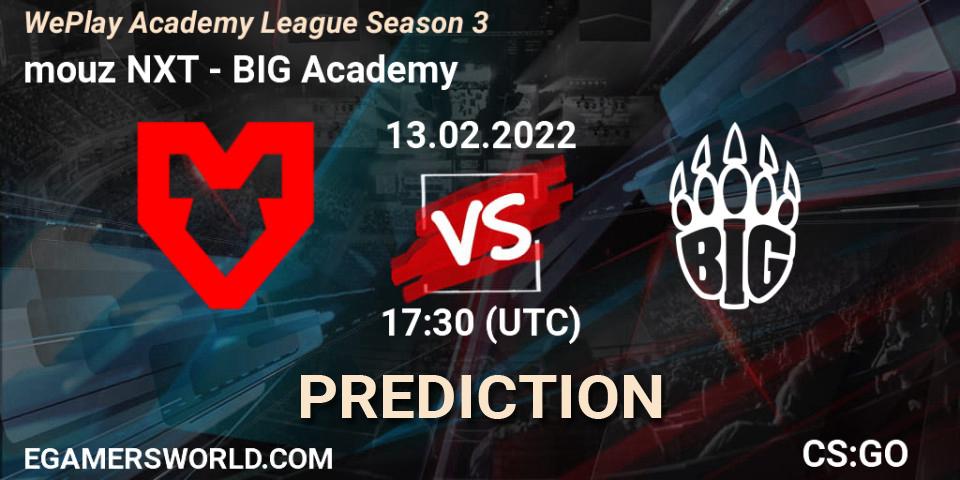 mouz NXT contre BIG Academy : prédiction de match. 13.02.2022 at 17:30. Counter-Strike (CS2), WePlay Academy League Season 3 Finals
