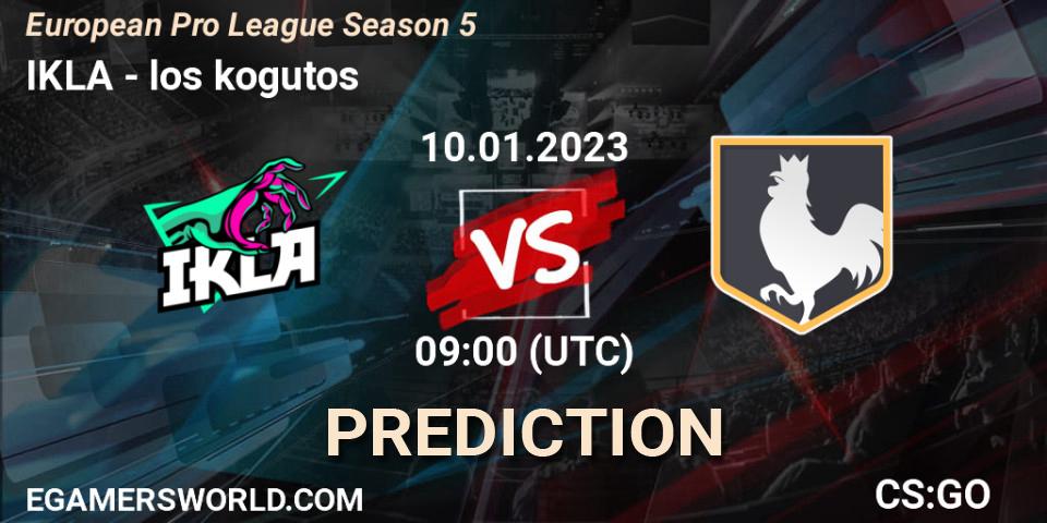 IKLA contre los kogutos : prédiction de match. 10.01.2023 at 09:00. Counter-Strike (CS2), European Pro League Season 5