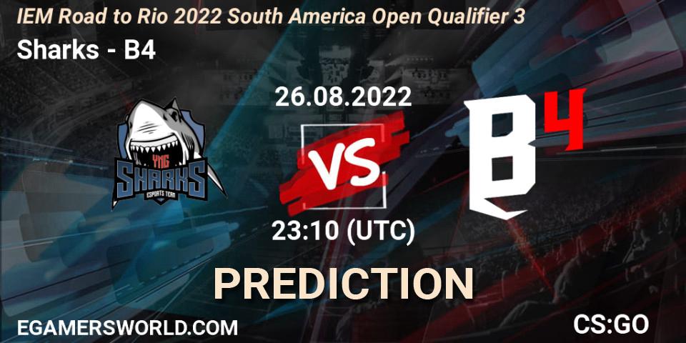 Sharks contre B4 : prédiction de match. 26.08.2022 at 23:10. Counter-Strike (CS2), IEM Road to Rio 2022 South America Open Qualifier 3